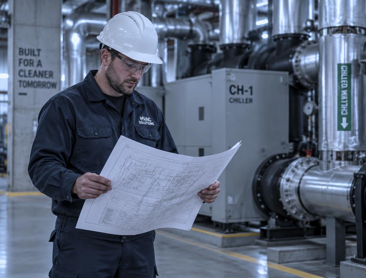 Técnico SIRYC revisando planos en terreno